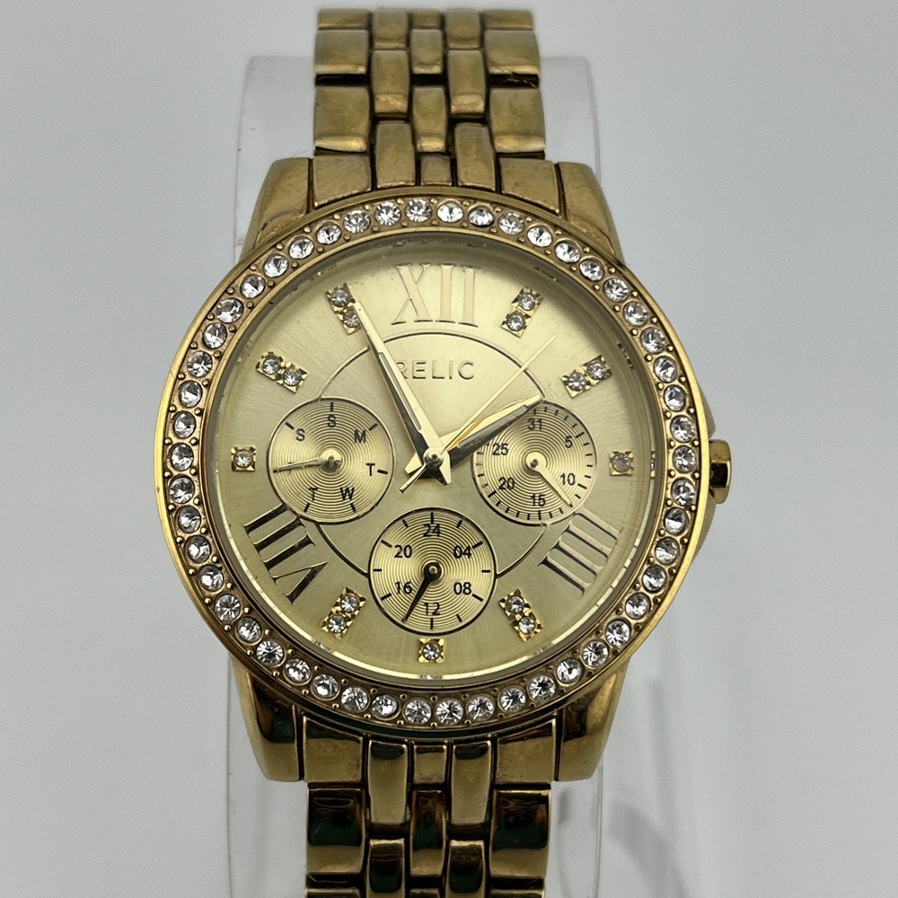 Relic by Fossil Layla Watch Women 35mm Gold Case 7.25" Band ZR15754- New Battery